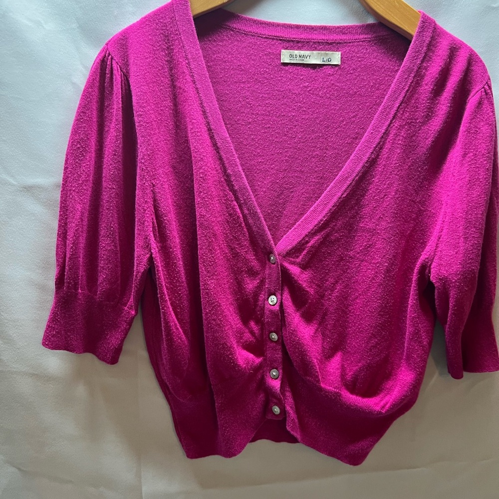 Fuchsia Knit crop button down Sweater cardigan juniors large